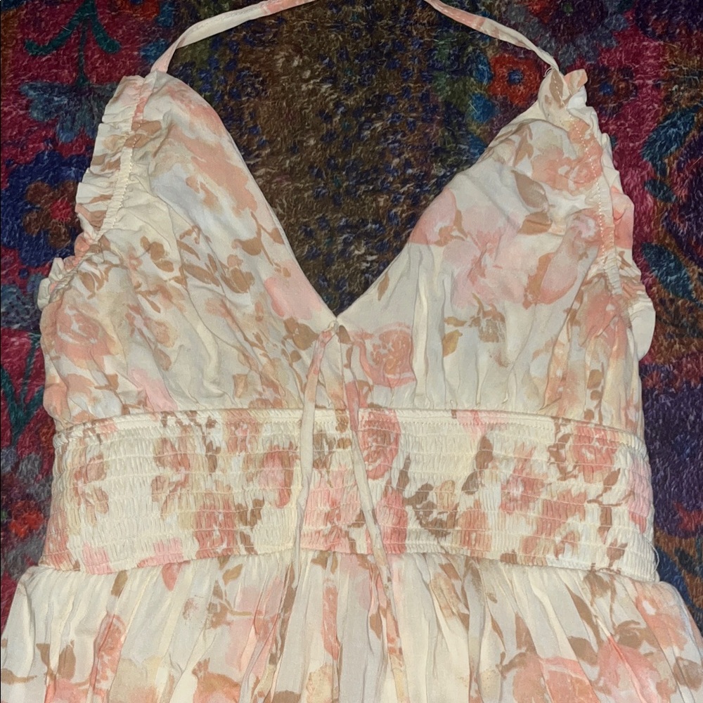 WALLFLOWER Boho Cream Halter Maxi Dress W/Pink Floral Print Size Juniors Small - Picture 4 of 10
